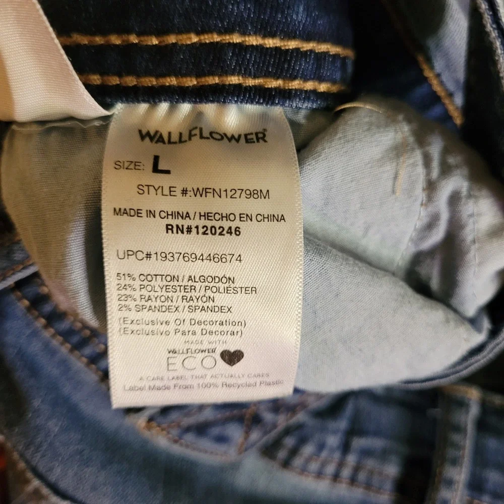 Wallflower Women Medium Wash Denim Overalls WFN12798M Blue Stretch Size L - Picture 3 of 5